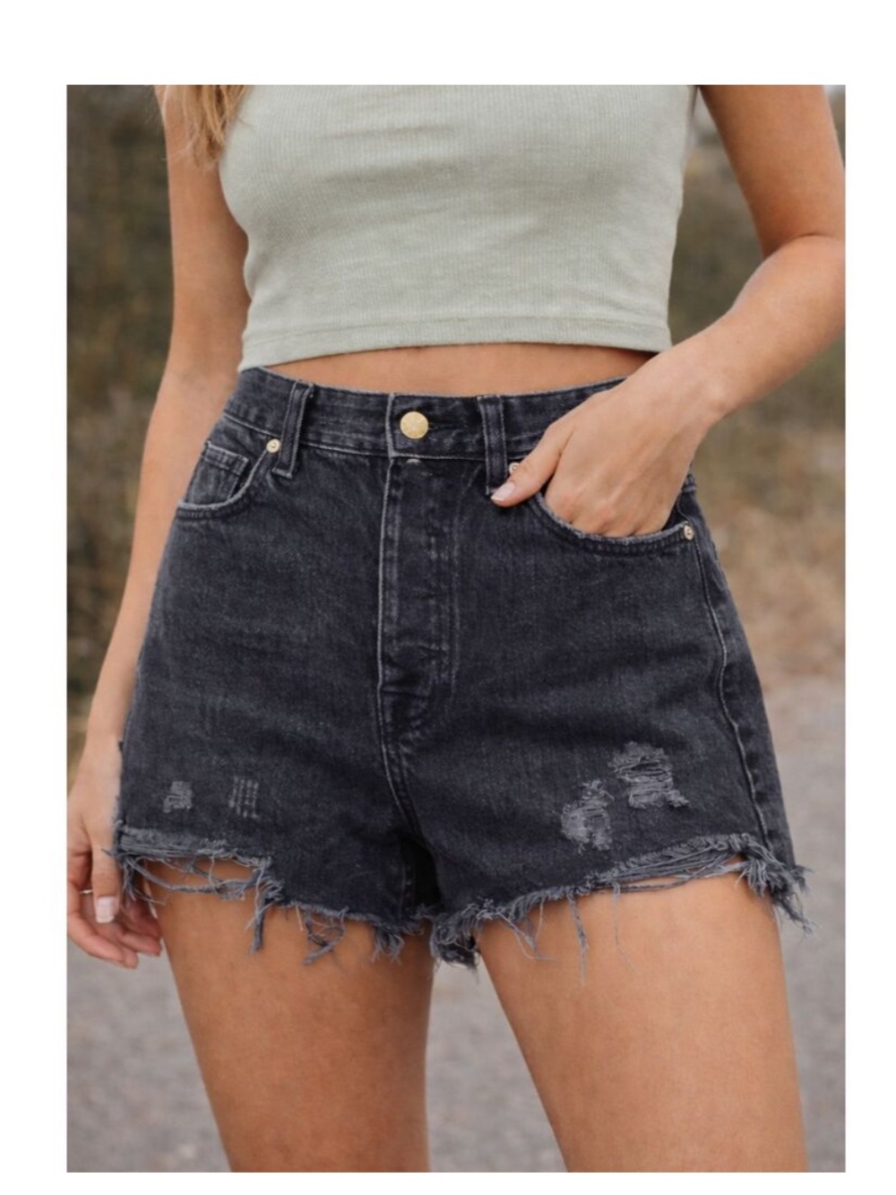 Zara Black Distressed High-Rise Denim Shorts